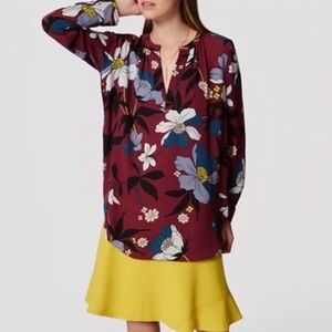 LOFT Floral V-Neck Blouse Size S